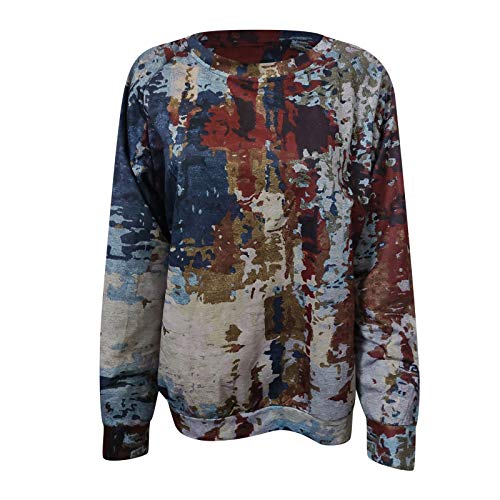 Zilosconcy Sudaderas Sin Capucha Mujer Vintage Jersey Sueter Cuello Redondo Casual Camisa para Mujer Primavera Otoño Paisaje Sudadera cálida Camiseta básica Pullover Blusas Tops