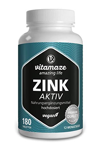 Zinc 25 mg Tabletas Vegano de Bisglicinato de Zinc Elemental, 180 Pastillas durante 1 Año, Altamente Biodisponible, Pura Suplemento Alimenticio sin Aditivos Innecesarios, Calidad Alemana