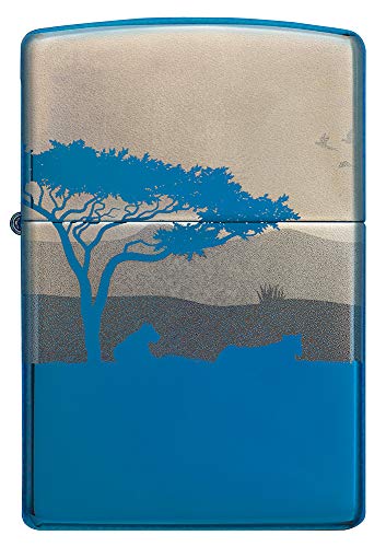 Zippo – Lion Design, High Polish Blue – Mechero para tormentas, Recargable, en Caja de Regalo, Normal, 60005339