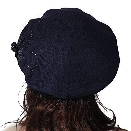 ZLYC Estilo Francés Clásicas Cachemira Boina Gorro para Mujeres (Flor Marina),Talla única