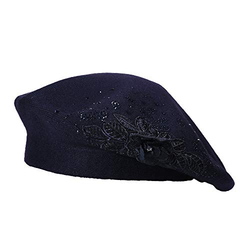 ZLYC Estilo Francés Clásicas Cachemira Boina Gorro para Mujeres (Flor Marina),Talla única