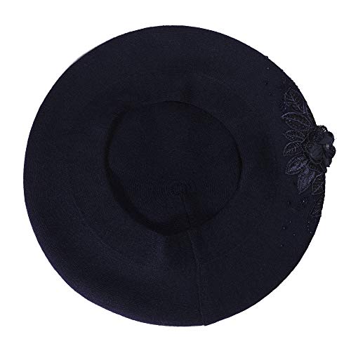 ZLYC Estilo Francés Clásicas Cachemira Boina Gorro para Mujeres (Flor Marina),Talla única