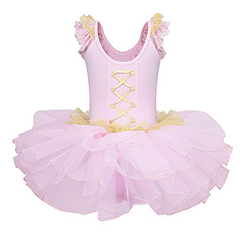 ZNYUNE Niña Tutu Vestido de Ballet Danza Clásico 204 Encaje Rosa L para 4-5 años