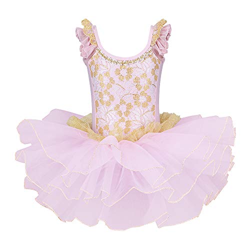 ZNYUNE Niña Tutu Vestido de Ballet Danza Clásico 204 Encaje Rosa L para 4-5 años