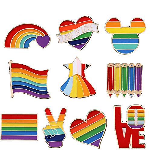 10 Piezas Bandera Insignias LGBT Broche, Solapa Regalo Broche de Metal, Broche de Orgullo Gay, para Suéteres, Bufandas, Pañuelos, Vestidos, Trajes, Bolsos, Mochilas