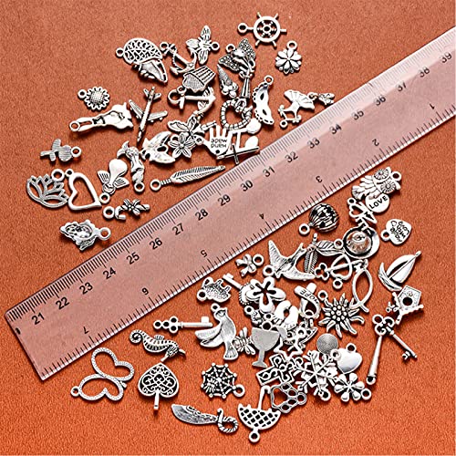 100 Piezas Tibetana Colgantes del Encanto, Mezclados Retro Colgantes del Encanto de Plata Pendant Charms Aleación para Pendientes, Collares, Pulseras, Joyería de Bricolaje, llaveros