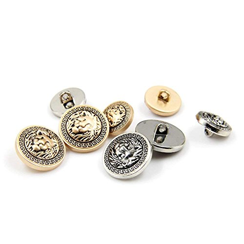 10PCS de Botones de Ropa - Botón de Costura de Lion Head de Moda Botón de Metal de Forma Redonda Fijado para Hombres Blazer, Capa, Uniforme, Camisa, Traje y Chaqueta de Mujer (Oro, 25mm)