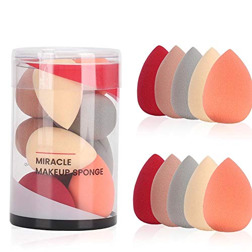 10pcs/Set Esponjas de belleza variadas, Esponja de maquillaje Licuadora Mezcla de polvo seco y húmedo Aplicador de maquillaje de cara portátil Esponja de base de esponja Esponja de mezcla para