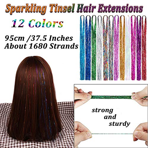 12 colores 38 pulgadas pelo oropel hada pelo brillante brillante oropel pelo brillante brillante brillo brillo brillo brillante para mujeres niñas extensiones de cabello