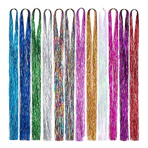 12 colores 38 pulgadas pelo oropel hada pelo brillante brillante oropel pelo brillante brillante brillo brillo brillo brillante para mujeres niñas extensiones de cabello