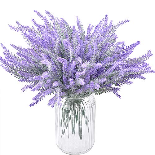 12 Piezas de Flores de Lavanda flocadas Artificiales Planta de Lavanda Falsa para Boda decoración del hogar Mesa de Oficina jardín decoración