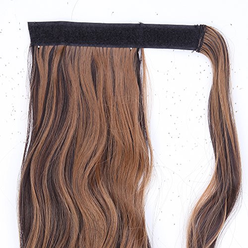 17"(43cm) Coleta Postiza Larga Rizada de Pelo Sintético Se Ve Natural [Castaño Oscuro & Sandy Rubio] Extensiones de Cabello Clip Cola Ponytail Extension Ondulada Pelucas Postizos (90g)