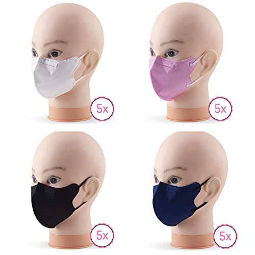 20 Mascarillas FFP2/KN95 Colores Talla Pequeña Small Homologadas Certificación CE sin Válvula de 4 Capas, Máscara Protectora de Polvo, Mascarilla de Protección con Filtros de Calidad BFE≥94, 20 Piezas