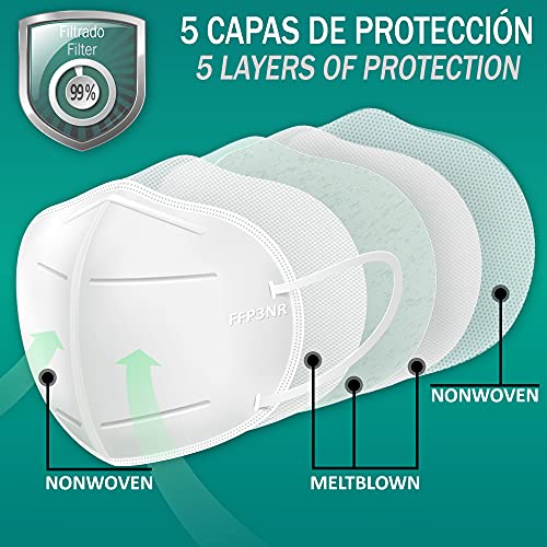 20 UNIDADES Mascarilla FFP3 NR Ultra Seguridad - 5 capas - con marcado CE y EN 149:2001 +A1:2009…