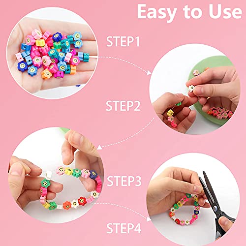 200 Piezas de Cuentas para Pulseras Collar, Cuentas de Arcilla Polimérica Flores Carita Sonriente, Abalorios Coloridas para Hacer Pulseras Collares DIY Joyería (B)