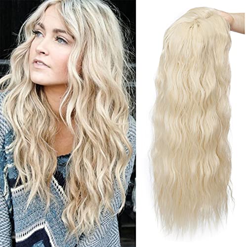 20"(50cm) SEGO Prótesis Capilar con Flequillo Mujer Pelo Sintético Se Ve Natural Rizada [Blanqueador Rubio] Extensiones de Cabello Clip Pelucas Toppers (150g)