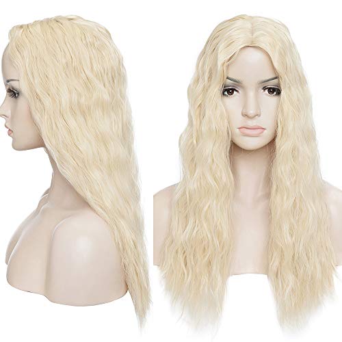 20"(50cm) SEGO Prótesis Capilar con Flequillo Mujer Pelo Sintético Se Ve Natural Rizada [Blanqueador Rubio] Extensiones de Cabello Clip Pelucas Toppers (150g)