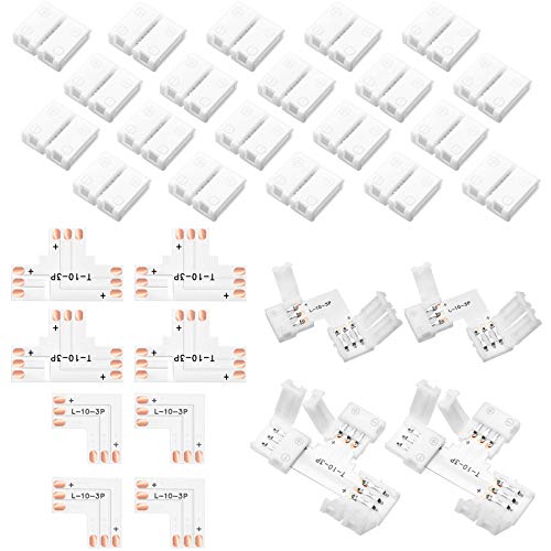 28 Conectores de Tira LED Conector de Luz LED sin Soldadura de 3 Pines 10 mm Extensión de Luz LED en forma de L Conectores Adaptadores LED sin Soldadura para Tira LED WS2811 WS2812B SK6812