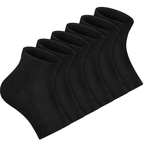 3 Pares de Calcetines de Talón de Gel Suave de Ventilación Calcetines sin Dedos para Piel Agrietada Seca Cuidado de Piel Hidratante de Día y Noche (Negro, Talla Regular)  