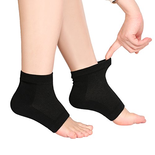 3 Pares de Calcetines de Talón de Gel Suave de Ventilación Calcetines sin Dedos para Piel Agrietada Seca Cuidado de Piel Hidratante de Día y Noche (Negro, Talla Regular)  