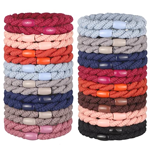 30 Gomas de Pelo de Algodón para Mujer Banda Trenzada de Cabello Pulseras de Gomas de Pelo Elásticas Sujetador de Cola de Caballo Suave sin Metal Trenzado Accesorio de Cabello (Multicolor)