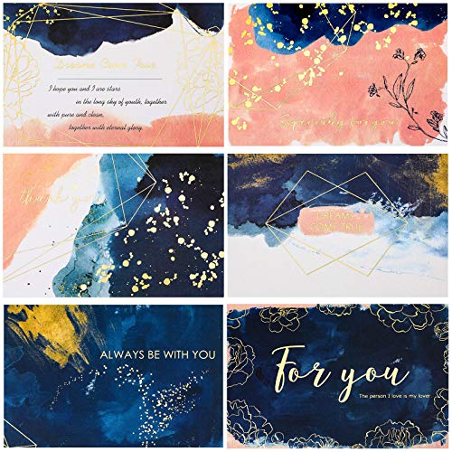 36 Sets Tarjetas de Felicitación Inspiradoras de Papel Aluminio de Oro Azul Marino Tarjetas de Notas de Acuarela con Sobres Tarjetas de Thank You Nota de Saludo de Amistad