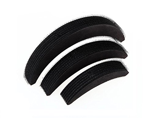 3PCS (1 grande + 1 mediano + 1 pequeño) esponja negra con forma de luna de espuma para el volumen del cabello, inserte la base del pelo, accesorios para peinar el cabello de colmena