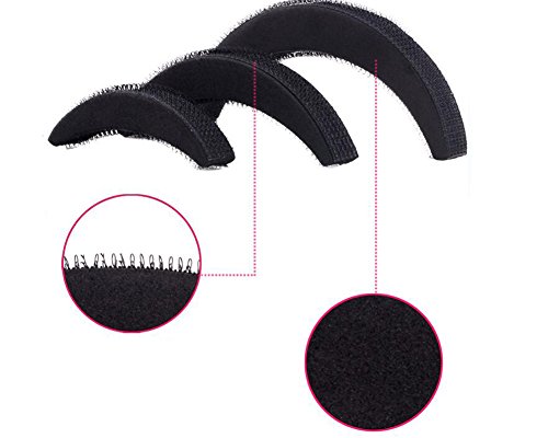 3PCS (1 grande + 1 mediano + 1 pequeño) esponja negra con forma de luna de espuma para el volumen del cabello, inserte la base del pelo, accesorios para peinar el cabello de colmena