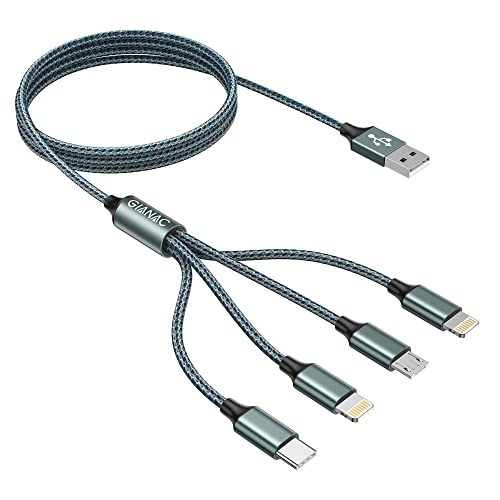 4 en 1 Multi Cable de Carga, [1.2M] Multi USB Cargador Múltiples Lightning Cable Micro USB Tipo C Puerto para iPhone 12/11/XS,Samsung Galaxy S20 S10 S9 S8,Huawei,Nexus,Nokia-Verde