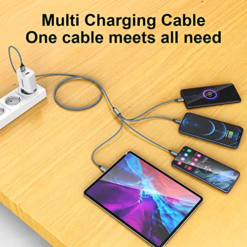 4 en 1 Multi Cable de Carga, [1.2M] Multi USB Cargador Múltiples Lightning Cable Micro USB Tipo C Puerto para iPhone 12/11/XS,Samsung Galaxy S20 S10 S9 S8,Huawei,Nexus,Nokia-Verde