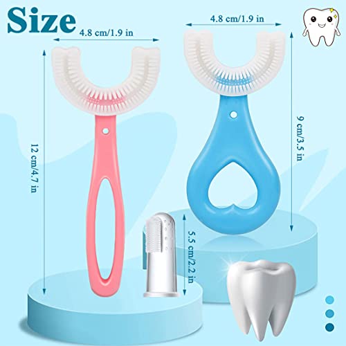 4 Pièces Cepillo Dientes Infantil En Forma U, 360°Cepillo Dientes Infantil, Redondeados Forma U Forma Cepillo Dientes, Con 2 Cepillo Dientes Para Dedos, para Niños De 2 A 6 Años