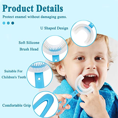 4 Pièces Cepillo Dientes Infantil En Forma U, 360°Cepillo Dientes Infantil, Redondeados Forma U Forma Cepillo Dientes, Con 2 Cepillo Dientes Para Dedos, para Niños De 2 A 6 Años