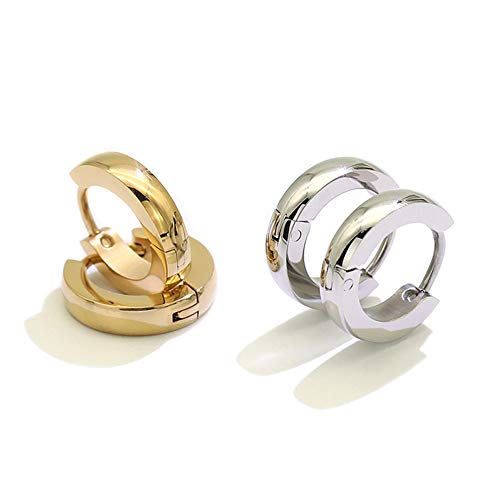 5 Pares 13mm Acero Inoxidable Pendientes pour Hombre Mujer Niña, Pendientes Aros Plata, Pendientes Hombres Negro Oro, Pendientes Mujer Plata, Joyería Pendientes de Aro Tous Pequeños Redondo Titanio