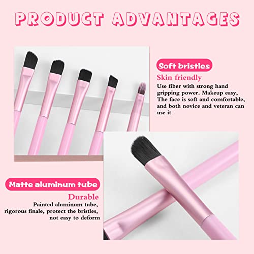 5 Pcs Brochas de Maquillaje Ojos, Pinceles Maquillaje PortáTiles Pincel Eyeliner Para Delineador De Ojos, Cejas, Corrector De Sombra De Ojos, Labios, Set De Brochas De Maquillaje De Fibra (Rosa)