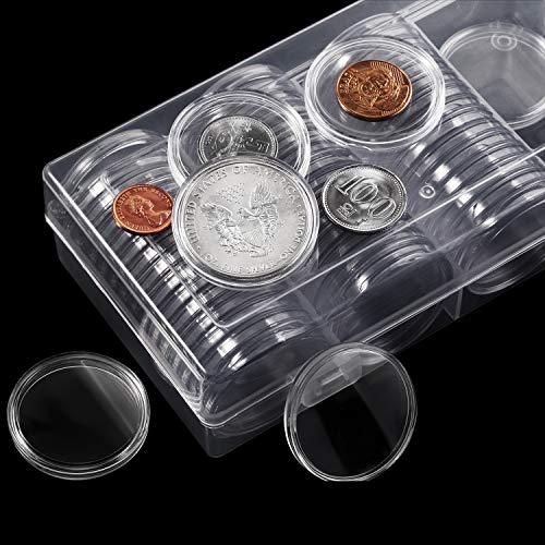 60 Cápsulas de Monedas de 40 mm, Contenedor de Almacenamiento de Monedas con Caja Organizadora de Almacenaje para Artículos de Colección Águilas Plateadas