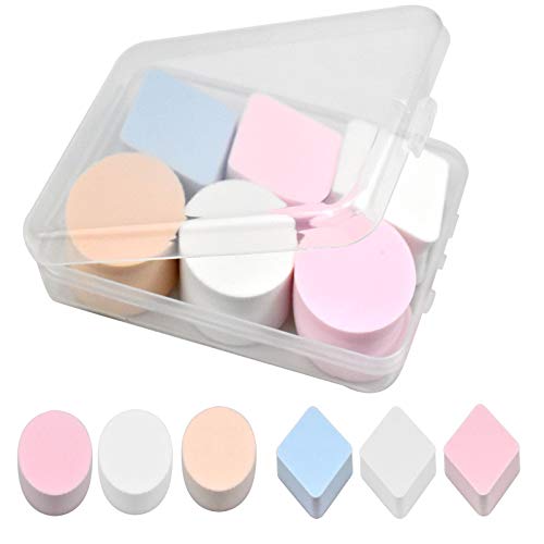 6Pcs Esponja Maquillaje Beauty Makeup Sponge Blender Suave Sin Látex Facial Makeup Esponjas Wet n Wild Esponja del Soplo de Polvo Applicator con Caja para el Corrector de Base de Crema Facial