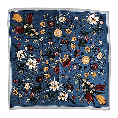 70X70CM Pañuelo de Seda Cuadrado para Mujer, Bufanda de impresión digital de flores frescas,Bufanda elegante decorativa de primavera y verano (Color : Blue, Size : One size)