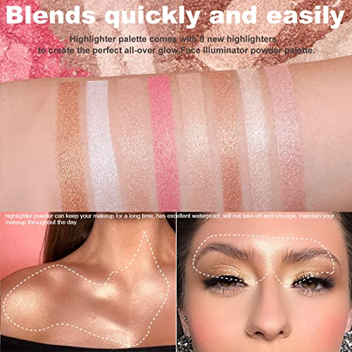 8 colores Paleta De Iluminadores De Maquillaje Coloretes , Polvos Bronceadores Highlighter Paleta Maquillaje Profesional, Altamente Pigmentados Colores Brillante - Vegano, Hipoalergénico