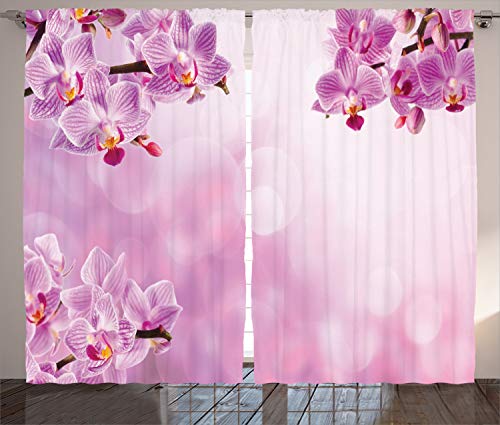 ABAKUHAUS SPA Cortinas, Orquídea Primavera pétalos SPA, Sala de Estar Dormitorio Cortinas Ventana Set de Dos Paños, 280 x 245 cm, Rosado