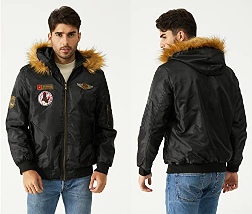 Abrigos de Moda Militares Casuales de los Hombres Abrigo de Invierno de algodón Grueso Chaqueta de Bombardero Chaqueta piloto Capa táctica del ejército Traje Deportivo cálido (M, Negro)