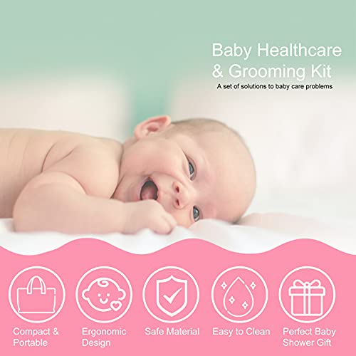 Accesorios Bebe Recien Nacido Set para Cuidado del Bebé, 9 Piezas Kit de Aseo para Bebés, Kit Cuidado Higiénico Personal para el Hogar y de Viaje, Ideal para Recién Nacido, Niña y Niño(rosado)