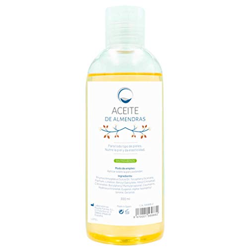 Aceite de Almendras Dulces Puro 100% natural - Hidratante Antiestrías Regenerante Antioxidante - Suavizante para Ezcemas y Piel Seca - Ideal Mascarilla Capilar - Cara Cuerpo y Cabello - 300 ml