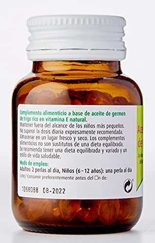 Aceite de germen de trigo | Aceite puro 100% sin refinar en perlas. Alto contenido en vitamina E - Antioxidante | 120 Perlas | A.Vogel