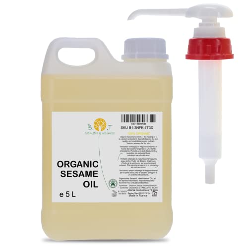 Aceite de Sésamo (Aceite de Ajonjolí) para la Piel (Cuidado Facial & Corporal), para el Cabello, Aceite de Masaje Corporal, Aceite Anticaída, Aceite Reafirmante & Tonificante - 5000 ml 5L