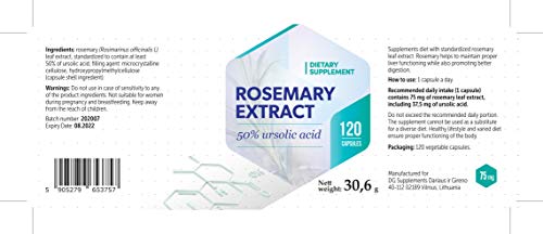 Ácido ursólico del extracto de romero 75mg 120 Capsules 4 Month Supply - High Strength Supplement