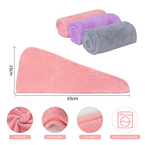 ACWOO Toallas para Secar El Pelo, 3pcs Gorro de Pelo Seco para Mujeres, Cabello Turbante de Secado rápido Coral Fleece con Botón del Abrigo, para SPA, Maquillaje