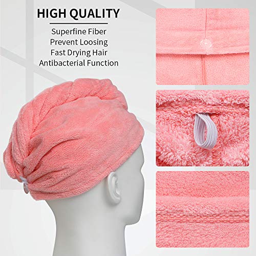 ACWOO Toallas para Secar El Pelo, 3pcs Gorro de Pelo Seco para Mujeres, Cabello Turbante de Secado rápido Coral Fleece con Botón del Abrigo, para SPA, Maquillaje