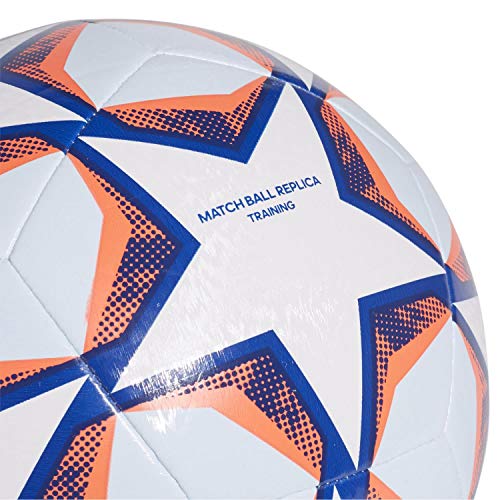 adidas Fin 20 TRN Soccer Ball, Men's, White/Team Royal Blue/Signal Coral/Sky Tint, 5