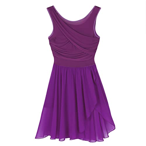 Agoky Vestido de Danza Ballet para Mujer Vestido de Baile Latino Moderno Maillot sin Mangas Leotardo de Gimnasia Rítmica Monos Body para Chica Adulta Morado C M