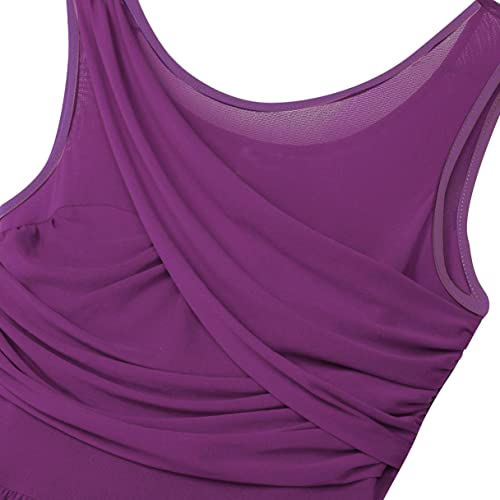 Agoky Vestido de Danza Ballet para Mujer Vestido de Baile Latino Moderno Maillot sin Mangas Leotardo de Gimnasia Rítmica Monos Body para Chica Adulta Morado C M